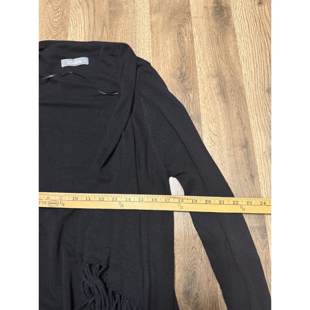 2Sable Sweater, Women's Size Small, Black, Open Cardigan, Frayed, Long Sleeve - Picture 6 of 10